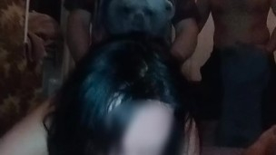 I give my husband a blowjob while his friends argue which of them will fuck me first from behind